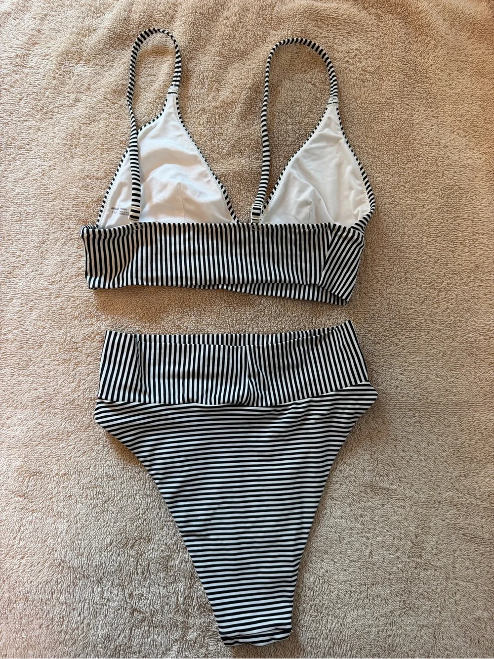 Aerie Black & White Striped Longline Triangle Bikini Set – Top S / Bottom XS